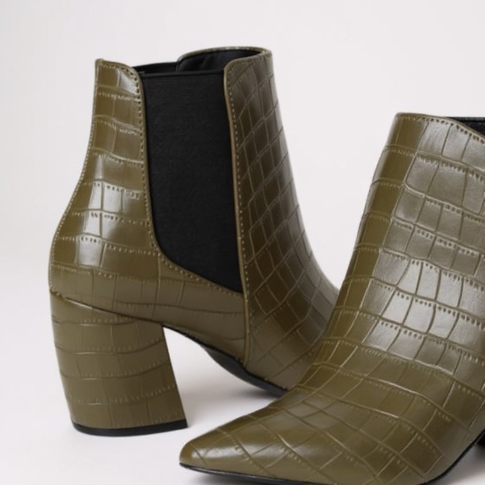 The Valentina Croc Embossed Block Heel Ankle Boots - Picture 7 of 15